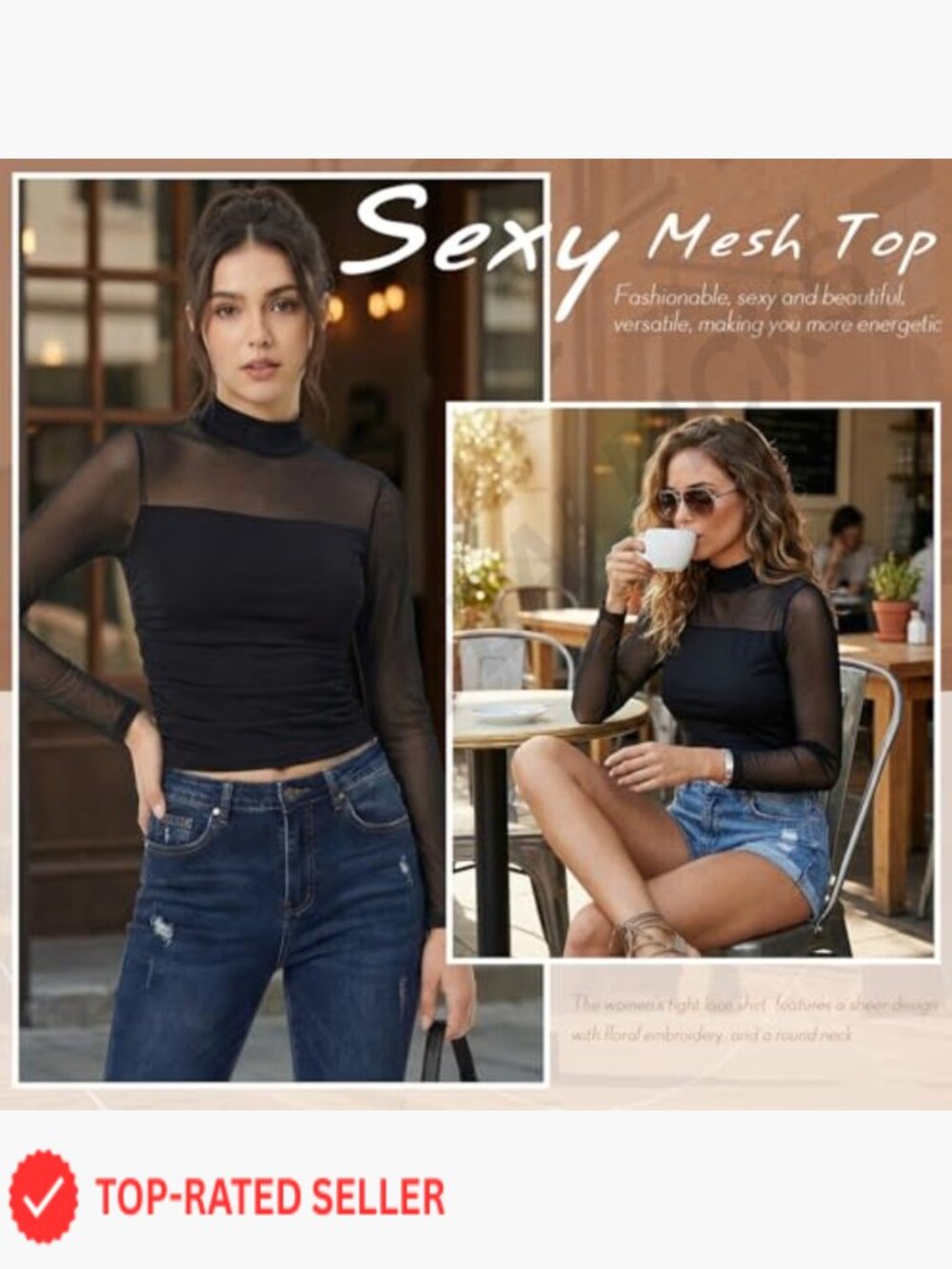 3 Pack Sheer Mesh Tops Long Sleeve Mock Neck Fitted Blouse Party Clubwear Trendy View 5